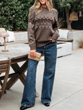 Geometric Round Neck Long Sleeve Sweater - CELIVINE