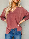 V - Neck Casual Long Sleeve T-Shirt - CELIVINE
