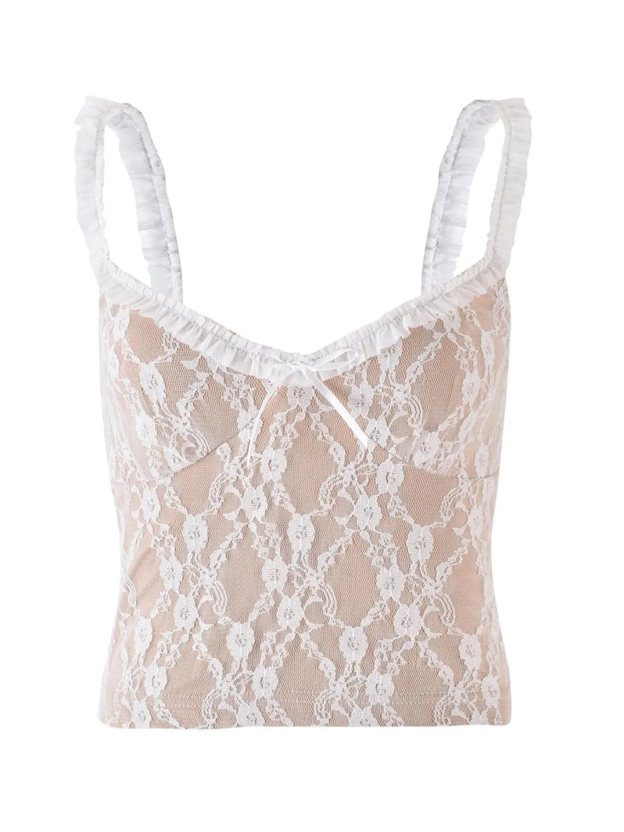 Lace Cami Top with Frill Straps - CELIVINE