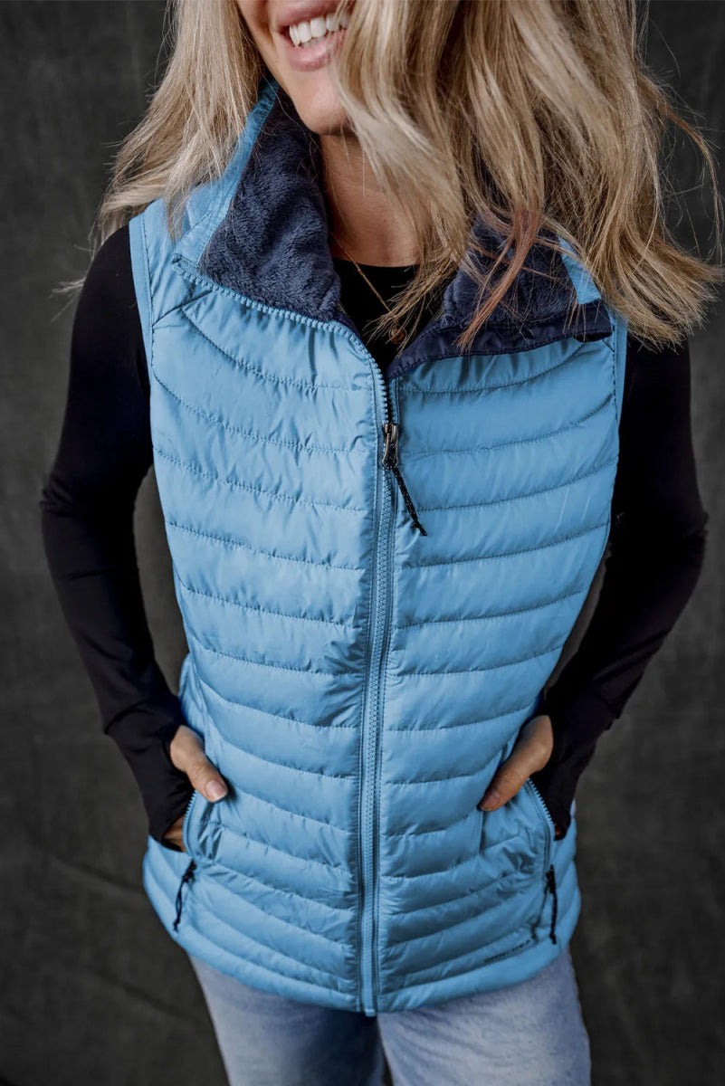 Pocketed Zip Up Vest Coat - CELIVINE