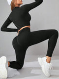 Mock Neck Long Sleeve Top and Leggings Active Set - CELIVINE