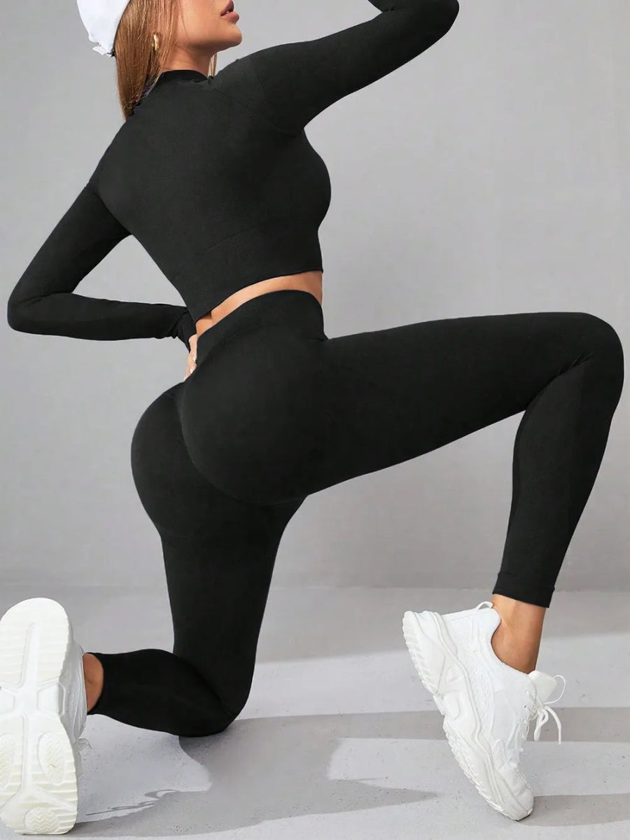 Mock Neck Long Sleeve Top and Leggings Active Set - CELIVINE