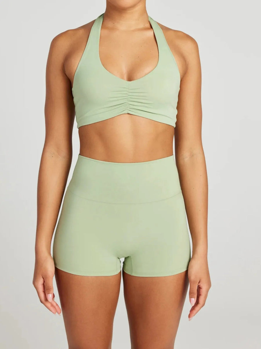 Halter Neck Cami and Shorts Active Set - CELIVINE