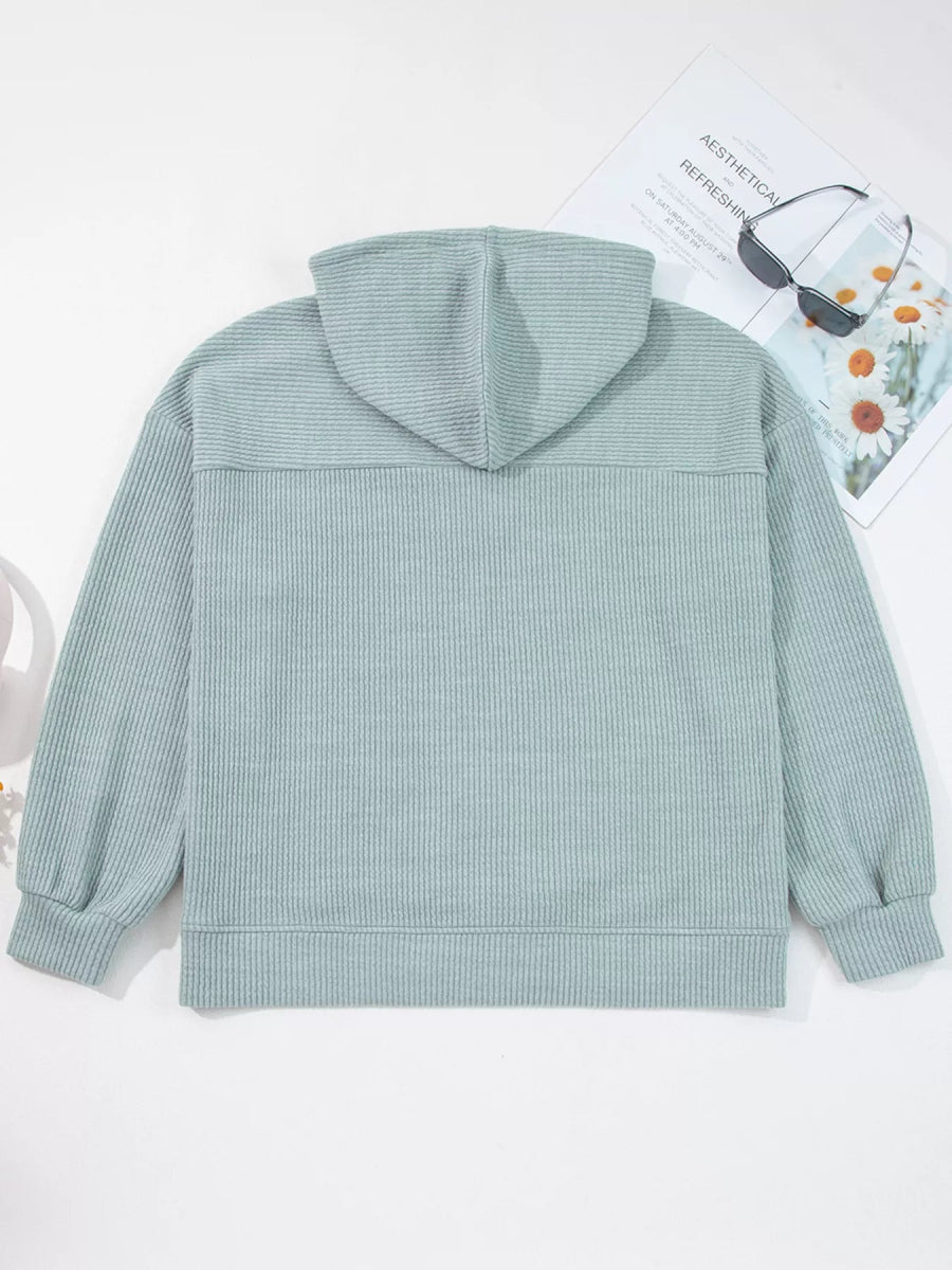Ribbed Drop Shoulder Knit Hoodie - CELIVINE