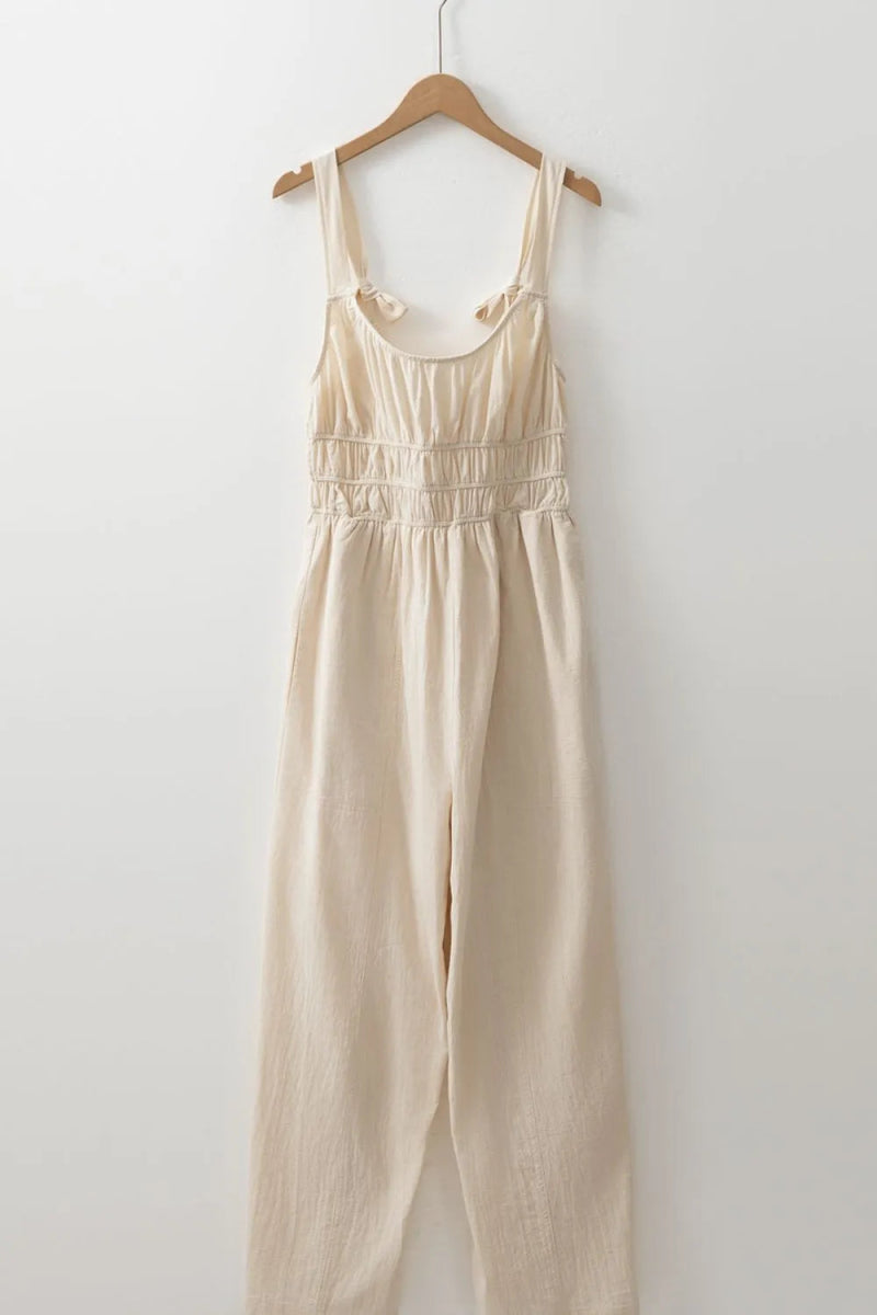 Ruched Sleeveless Wide Leg Jumpsuit - CELIVINE