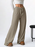 Striped Wide Leg Drawstring Pants - CELIVINE