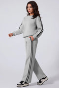 Side Striped Round Neck Top and Pants Active Set - CELIVINE