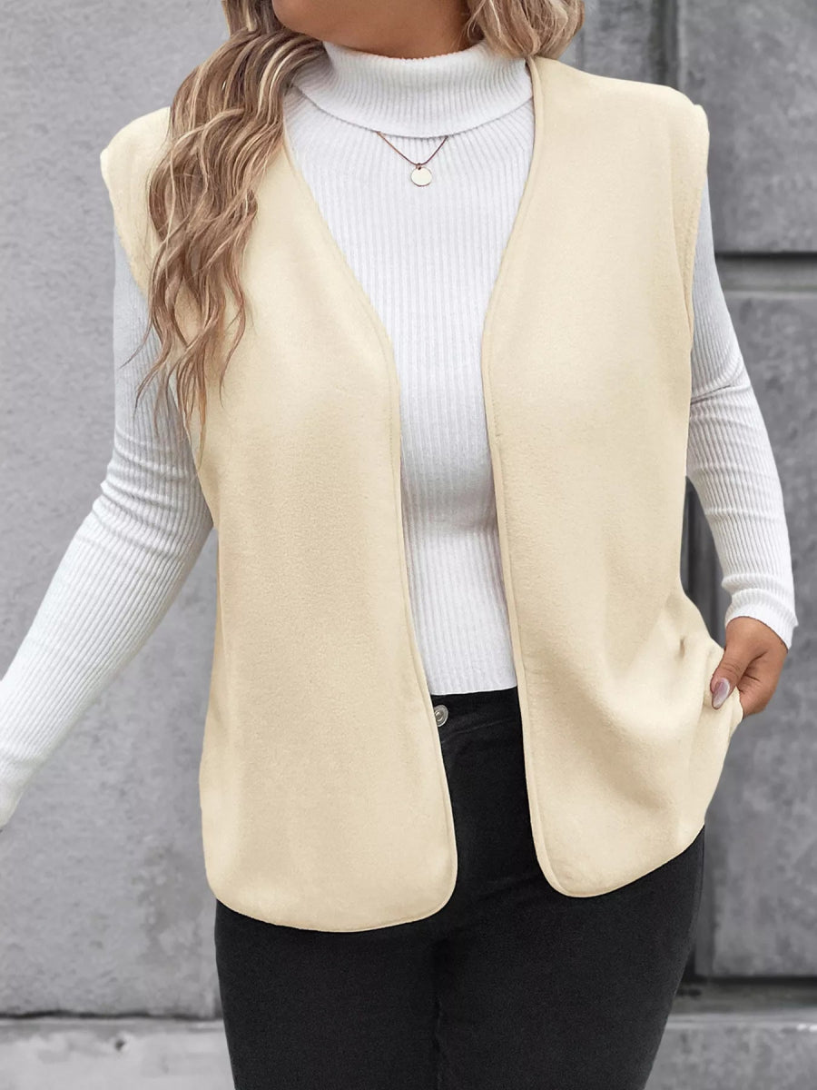 Full Size Open Front Vest Coat Plus Size - CELIVINE