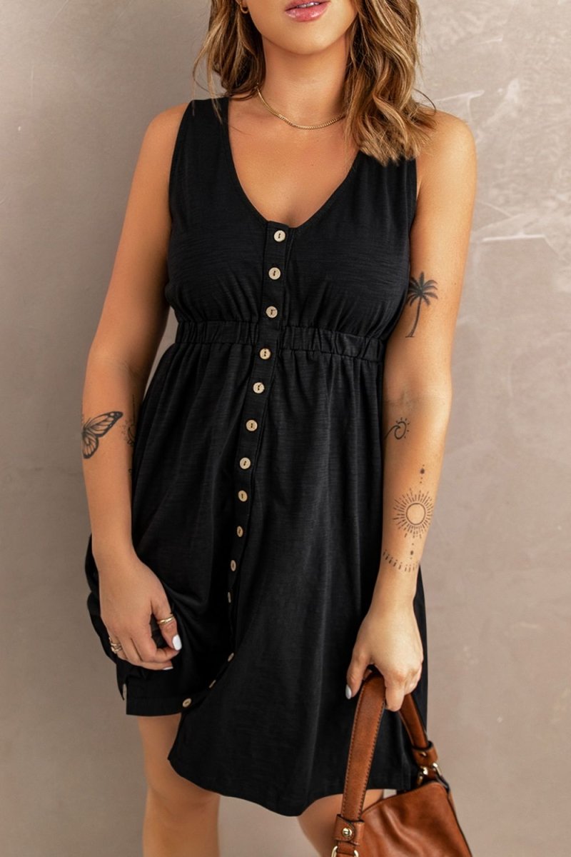 Sleeveless Button Down Mini Magic Dress - CELIVINE