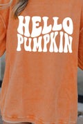 Round Neck Dropped Shoulder HELLO PUMPKIN Graphic Sweatshirt - CELIVINE