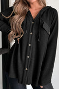 Waffle - Knit Button Up Drawstring Hoodie - CELIVINE