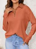 Long Sleeve Thermal Knit Polo Top - CELIVINE