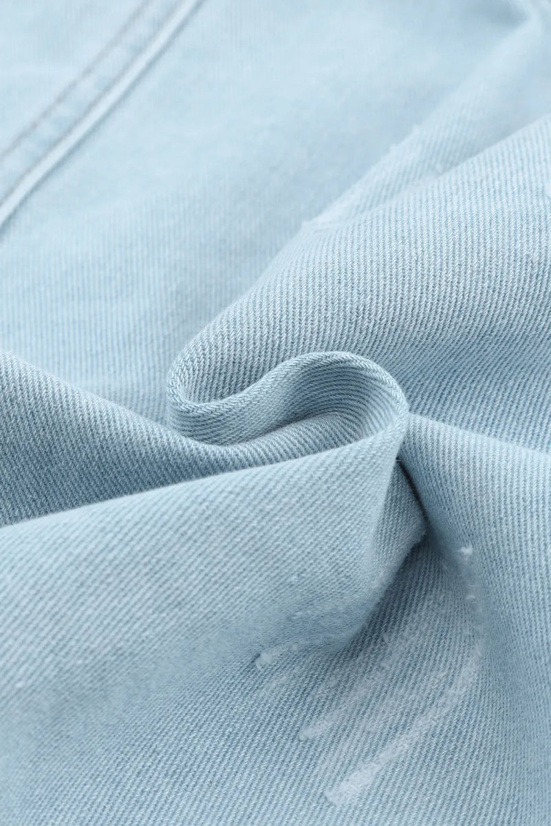 Flap Pocket Raw Hem Denim Jacket - CELIVINE