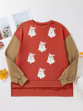 Halloween Glitter Ghost Patched Pattern Color Block Sweatshirt - CELIVINE
