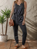 Tie Waist Sleeveless Jogger Jumpsuit - CELIVINE