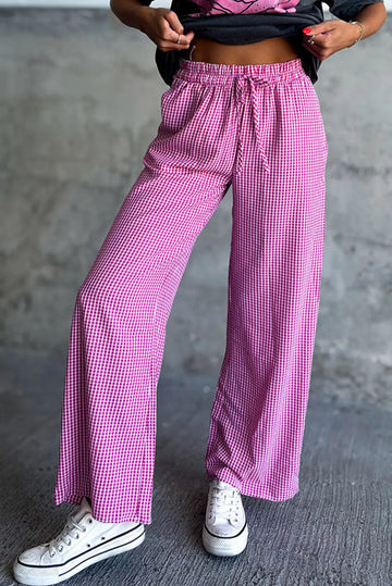 Plaid Wide Leg Pants with Pockets - CELIVINE