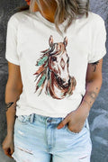 Western Aztec Horse Graphic Tee - CELIVINE