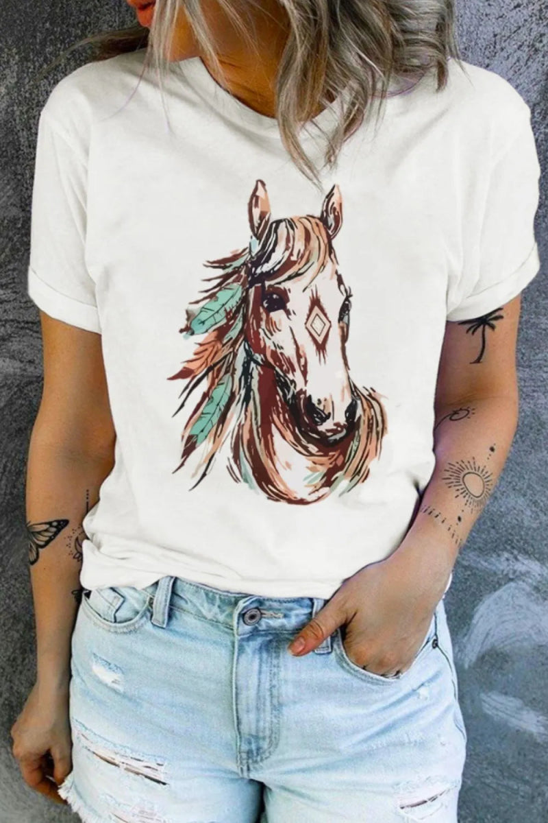 Western Aztec Horse Graphic Tee - CELIVINE