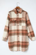 Pocketed Plaid Collared Neck Shacket - CELIVINE