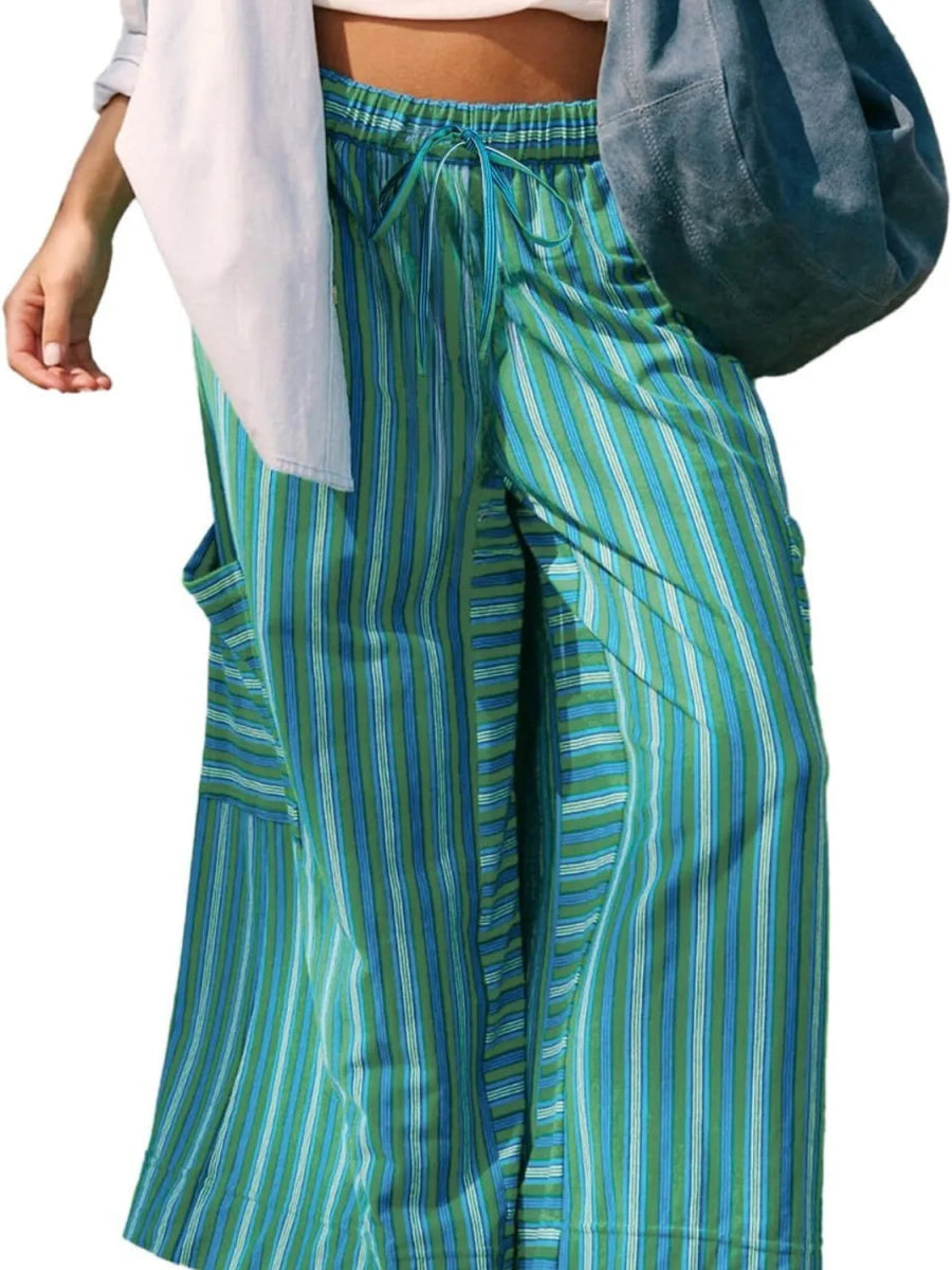 Contrast Striped Wide leg Pants - CELIVINE