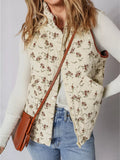 Floral Print Zip Up Quilted Vest - CELIVINE