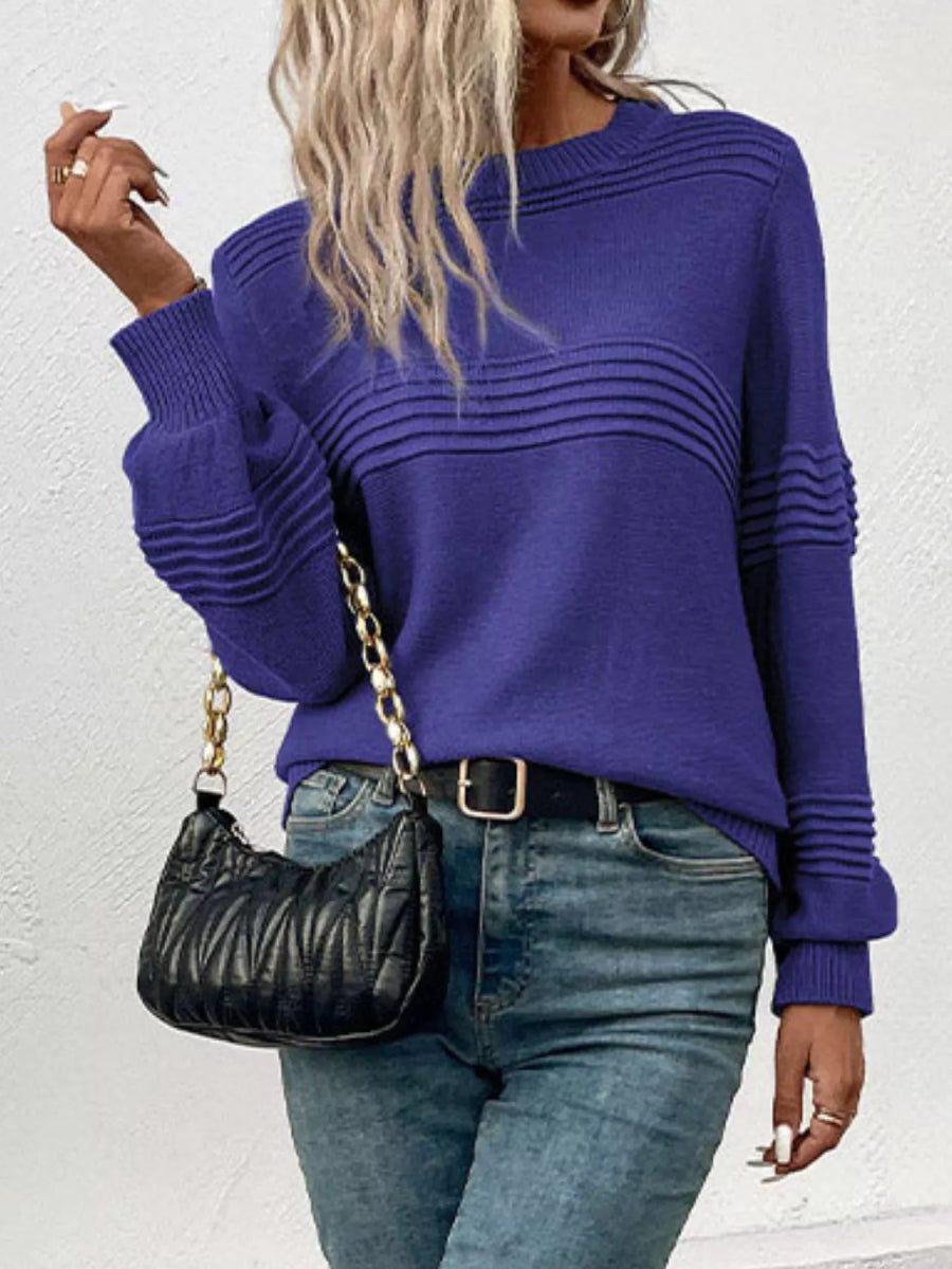 Round Neck Long Sleeve Sweater - CELIVINE
