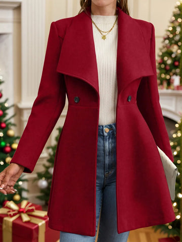 Collared Neck Button Up Long Sleeve Coat - CELIVINE