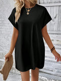 Pocketed Round Neck Short Sleeve Dress - CELIVINE
