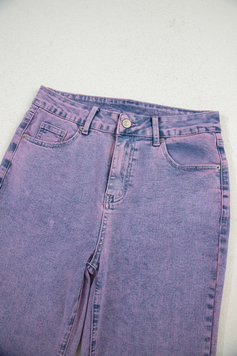 Washed Raw Hem Cropped Jeans - CELIVINE