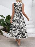 Printed Notched Sleeveless Midi Dress - CELIVINE
