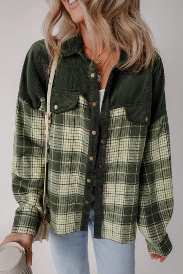 Snap Down Collared Neck Plaid Shacket - CELIVINE