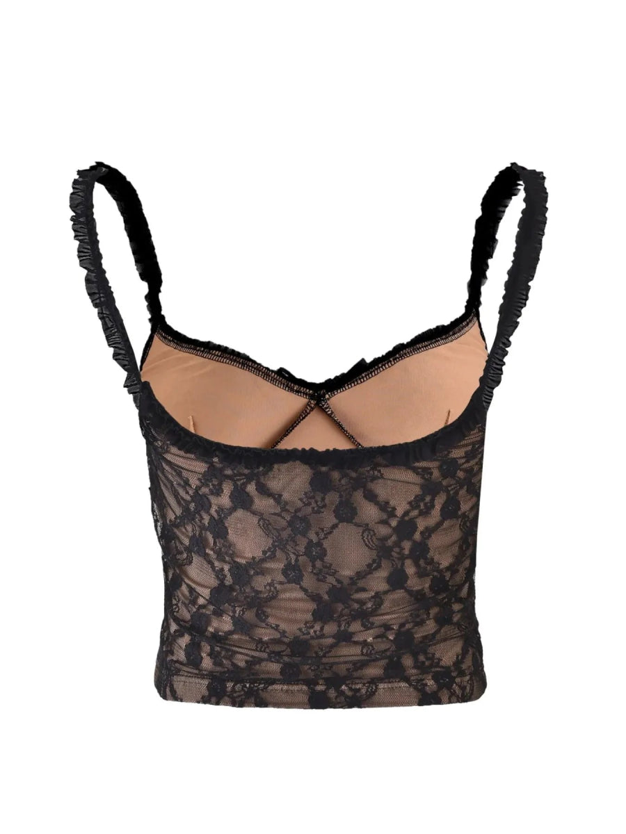 Lace Cami Top with Frill Straps - CELIVINE