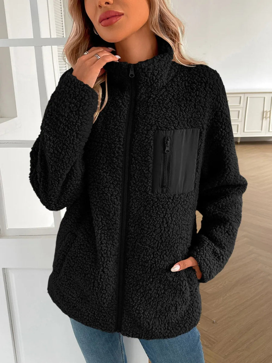 Ivy Lane Zip Up Long Sleeve Fuzzy Jacket - CELIVINE