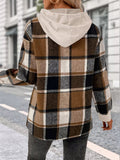 Plaid Drawstring Long Sleeve Hoodie - CELIVINE