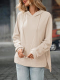 Textured Drawstring Long Sleeve Hoodie - CELIVINE