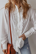 Eyelet Button Down Long Sleeve Shirt - CELIVINE