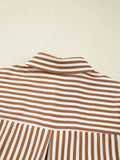 Stripe Ruffled Hem Collared Long Sleeve Shirt Mini Dress - CELIVINE