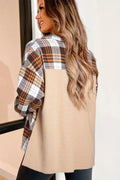 Plaid Button Up Long Sleeve Shacket - CELIVINE
