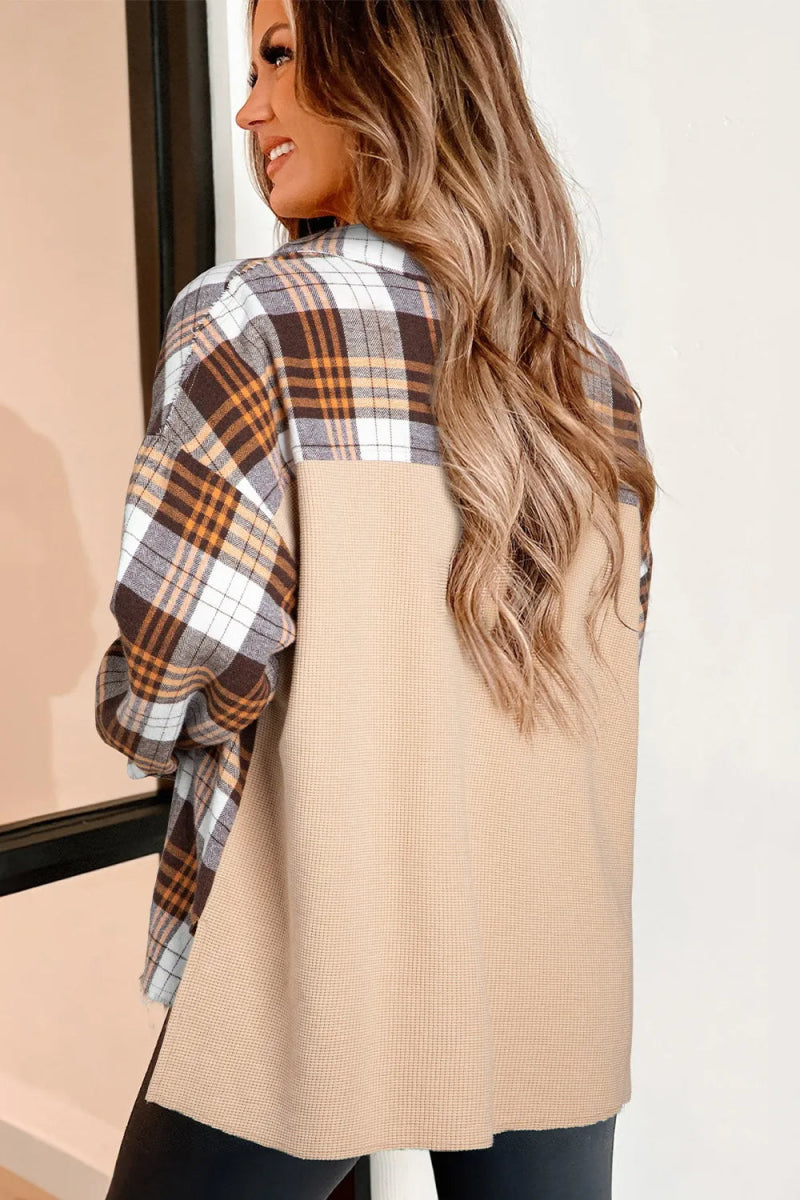Plaid Button Up Long Sleeve Shacket - CELIVINE
