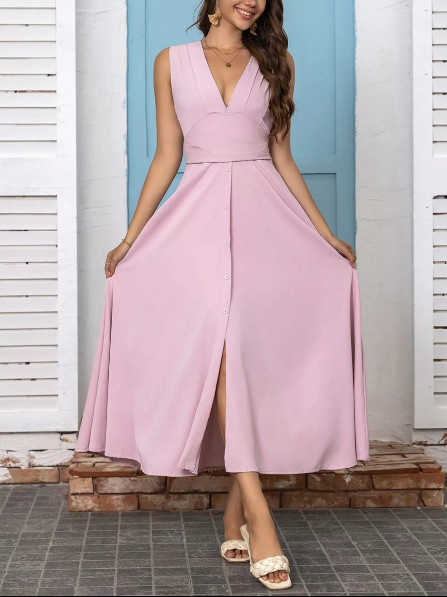 Full Size Slit V - Neck Sleeveless Dress Plus Size - CELIVINE