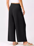Wide Leg Smocked High Waist Pants - CELIVINE