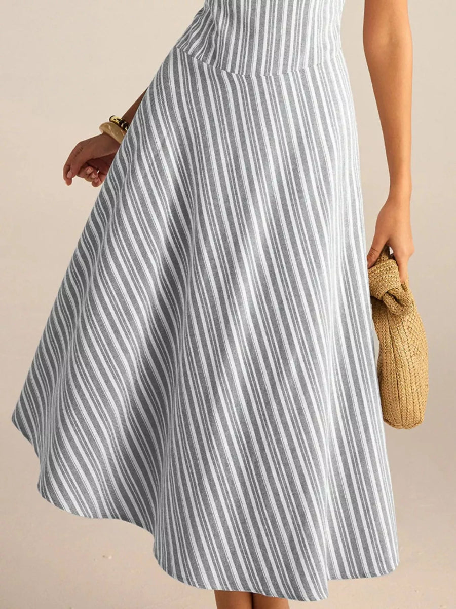 Full Size Striped Sleeveless Midi Dress Plus Size - CELIVINE