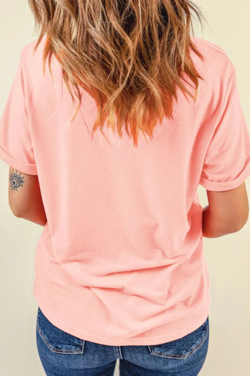 Graphic Round Neck Short Sleeve T-Shirt - CELIVINE