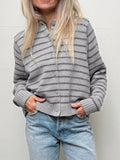 Striped Button Up Cardigan - CELIVINE