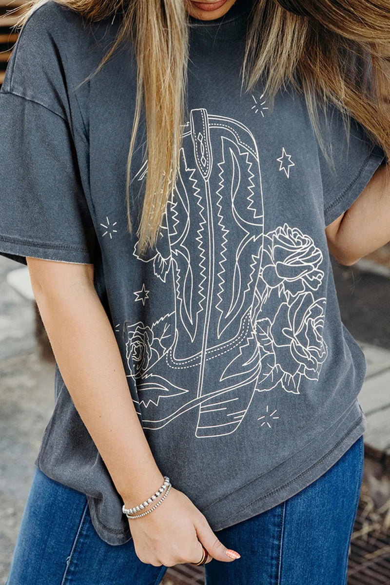 Western Cowboy Boots Graphic T-Shirt - CELIVINE