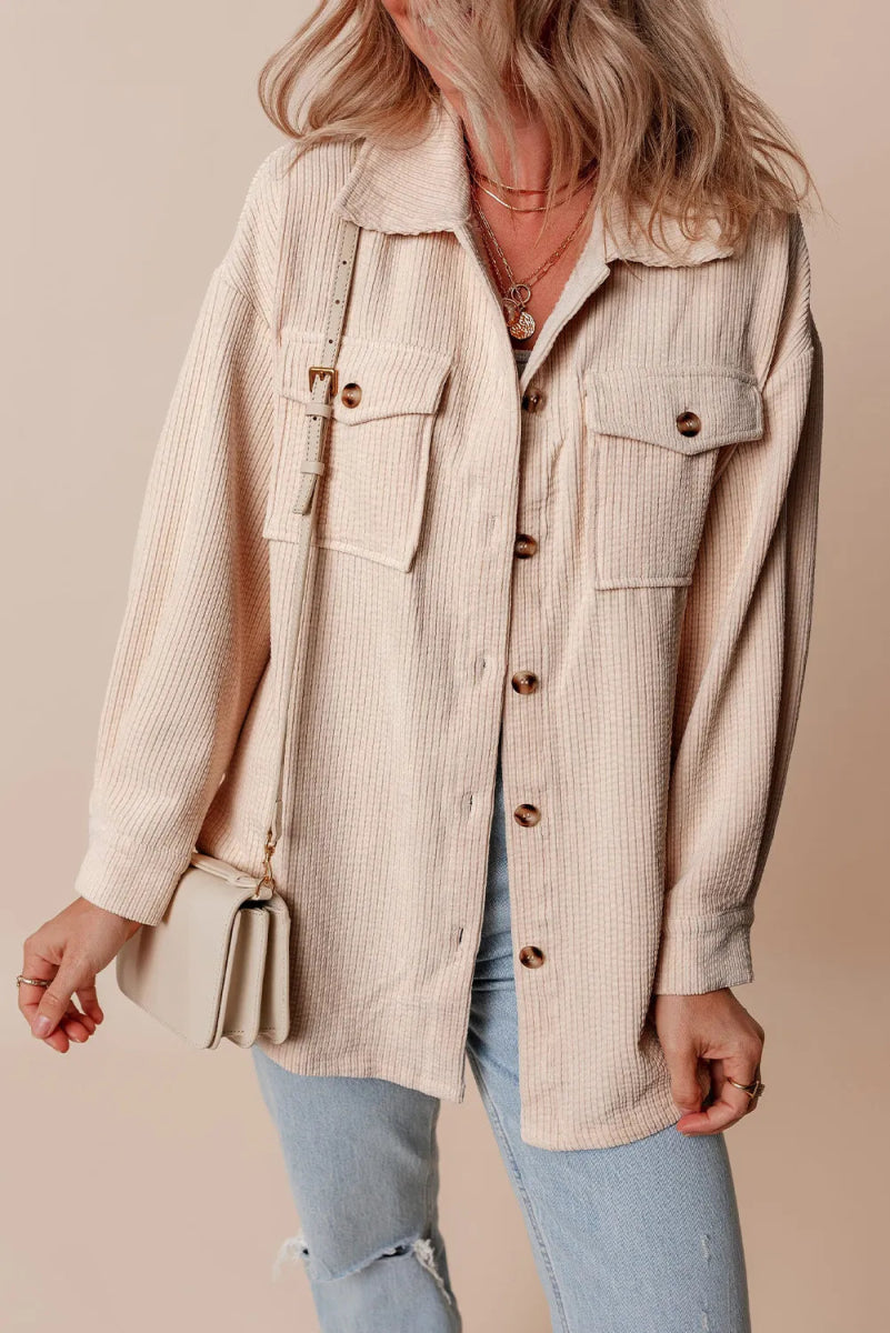 Pocketed Button Up Dropped Shoulder Shacket - CELIVINE