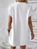 Pocketed Round Neck Short Sleeve Dress - CELIVINE