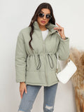 Drawstring Waist Zip - Up Puffer Jacket - CELIVINE