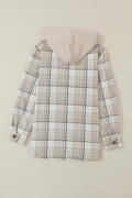 Plaid Removable Hood Button Up Shacket - CELIVINE