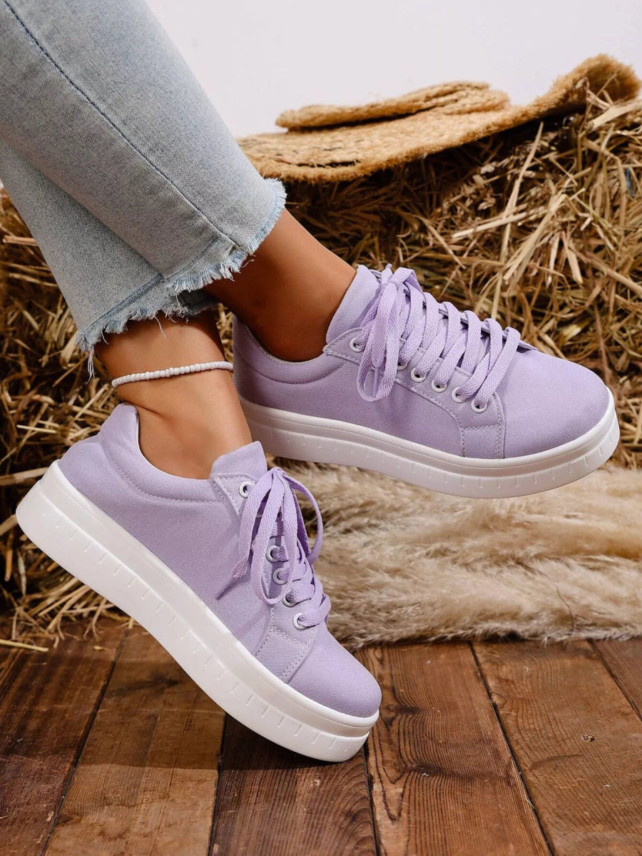 Lace Up Platform Sneakers - CELIVINE